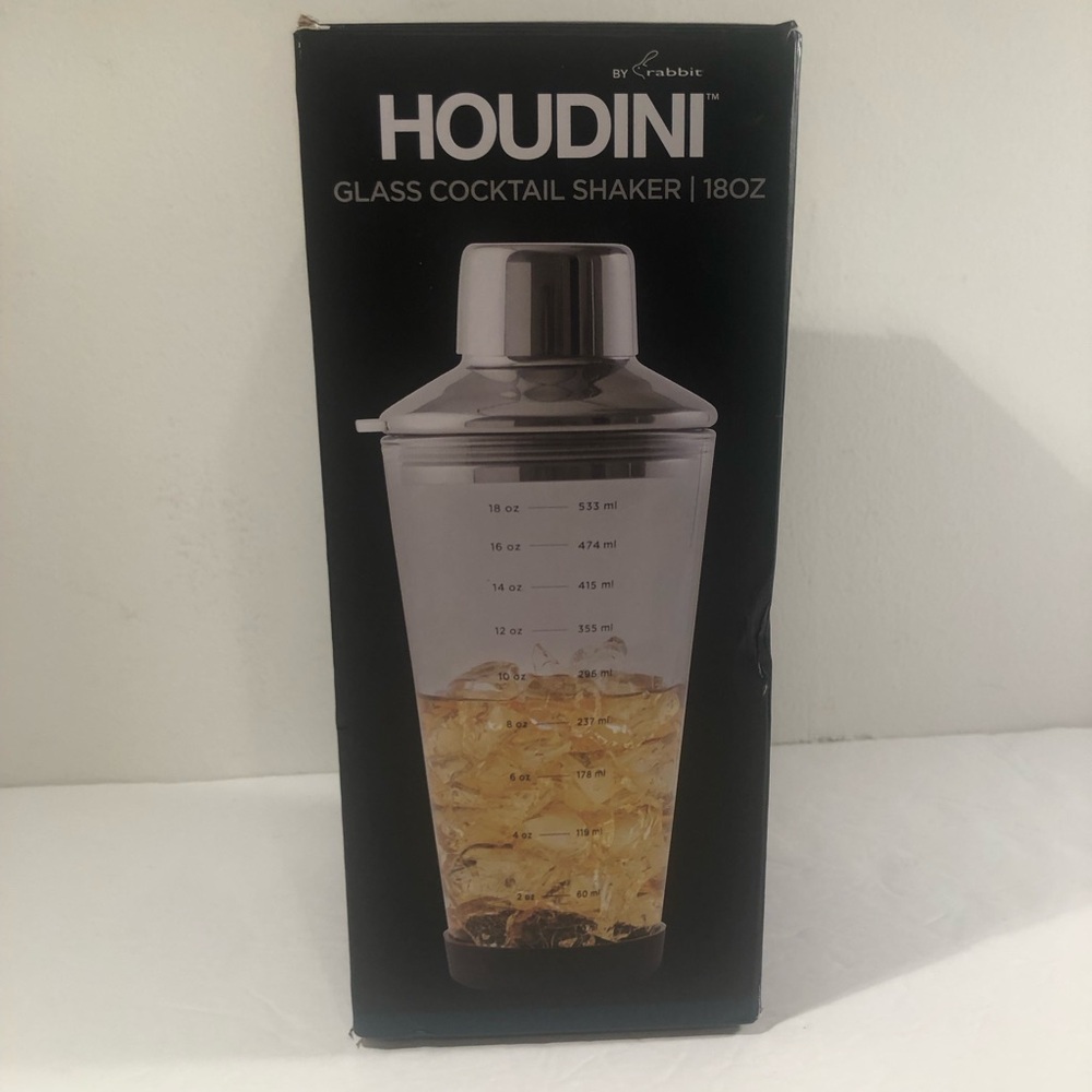 Houdini 18oz Glass Cocktail Shaker Silver NEW